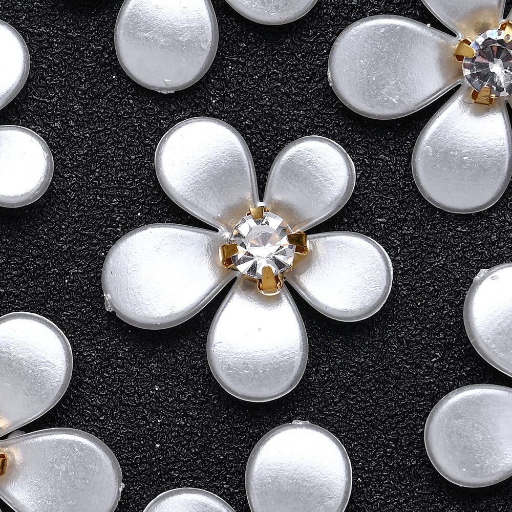 White Five-Petal Flower Acrylic Patch Beads