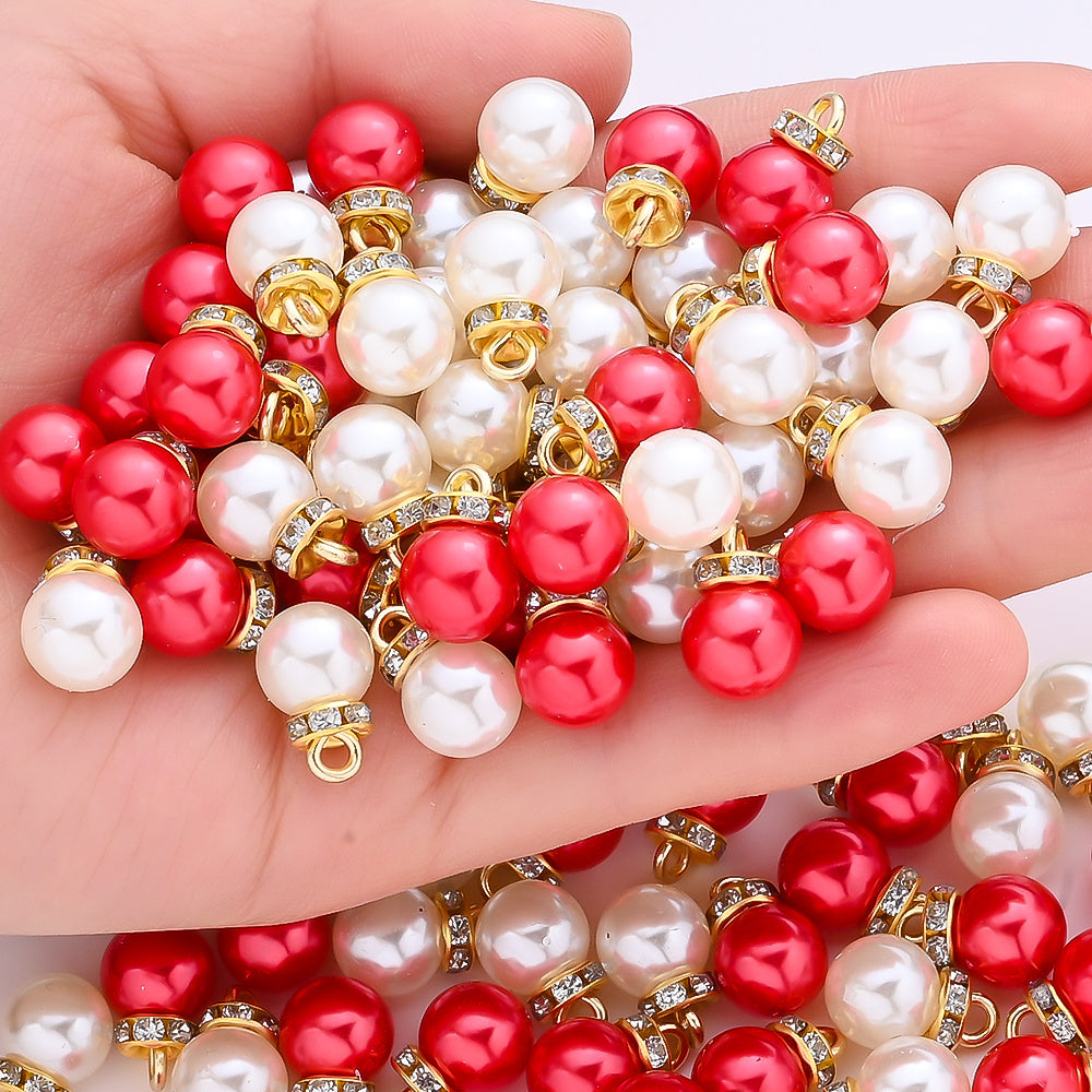 Mix Red Rhinestone Acrylic Charm Beads