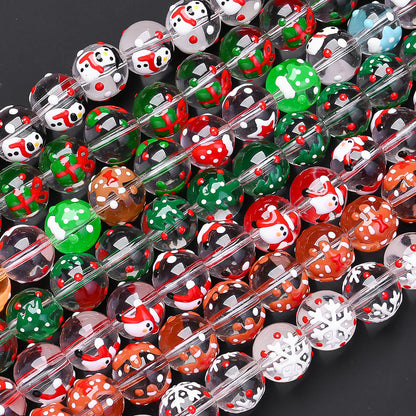15PCS 12mm Christmas Lampwork-Style Glass Bead Set