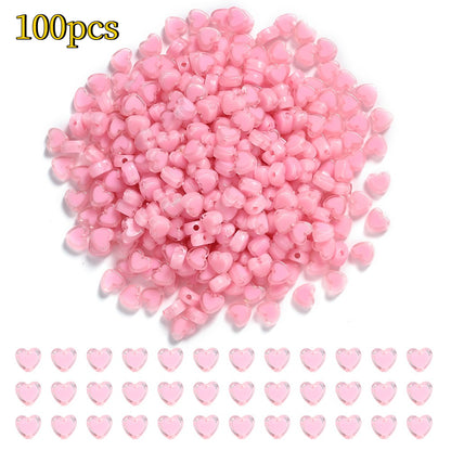 100pcs/set 7x8mm Pink Peach Gradient Heart Acrylic Beads