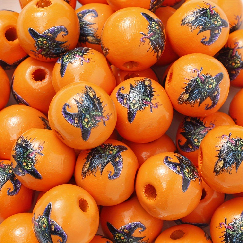 Halloween Witch Pumpkin Wooden Spacer Beads