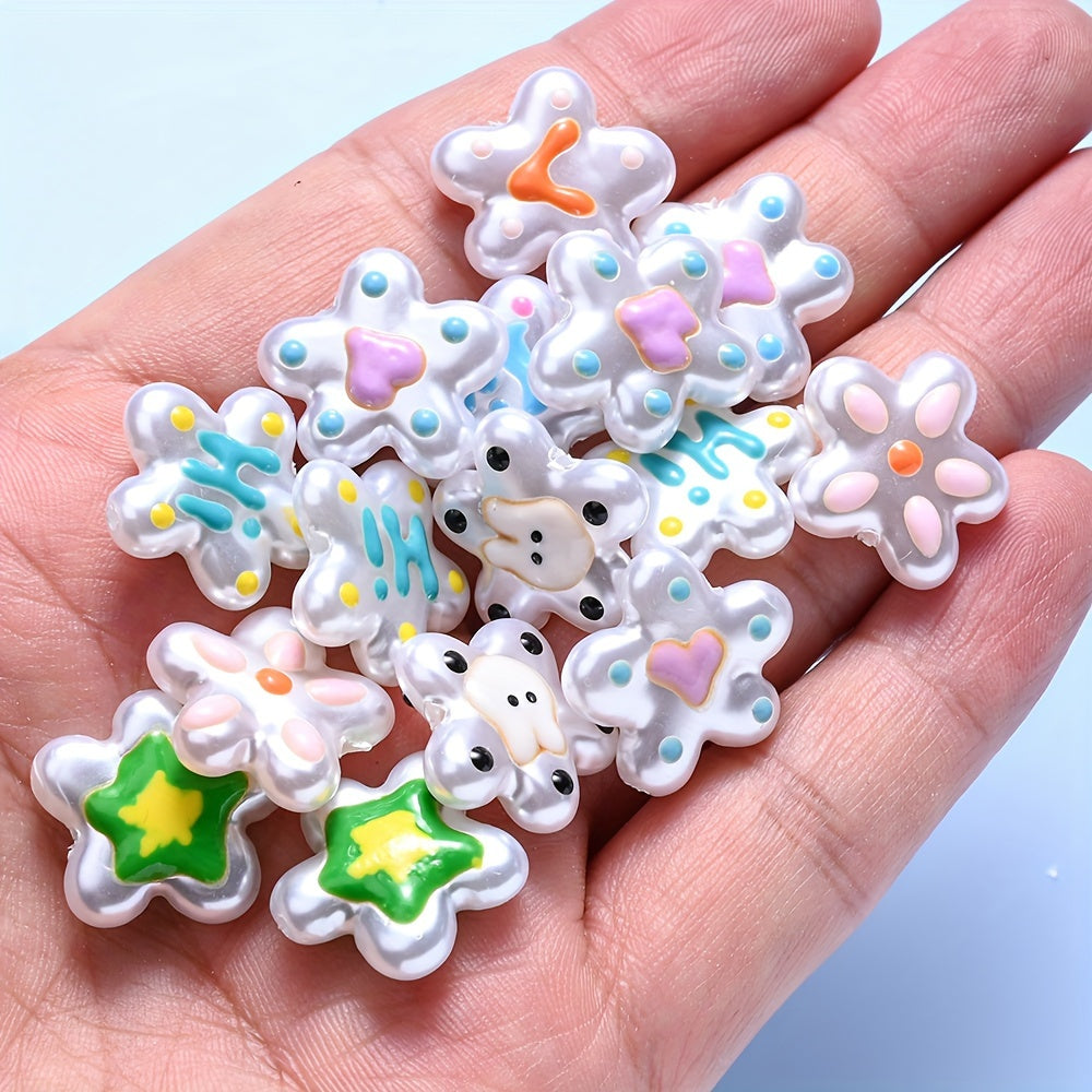 10PCS White Imitation Pearl Flower Acrylic Bead Set