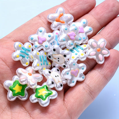 10PCS White Imitation Pearl Flower Acrylic Bead Set