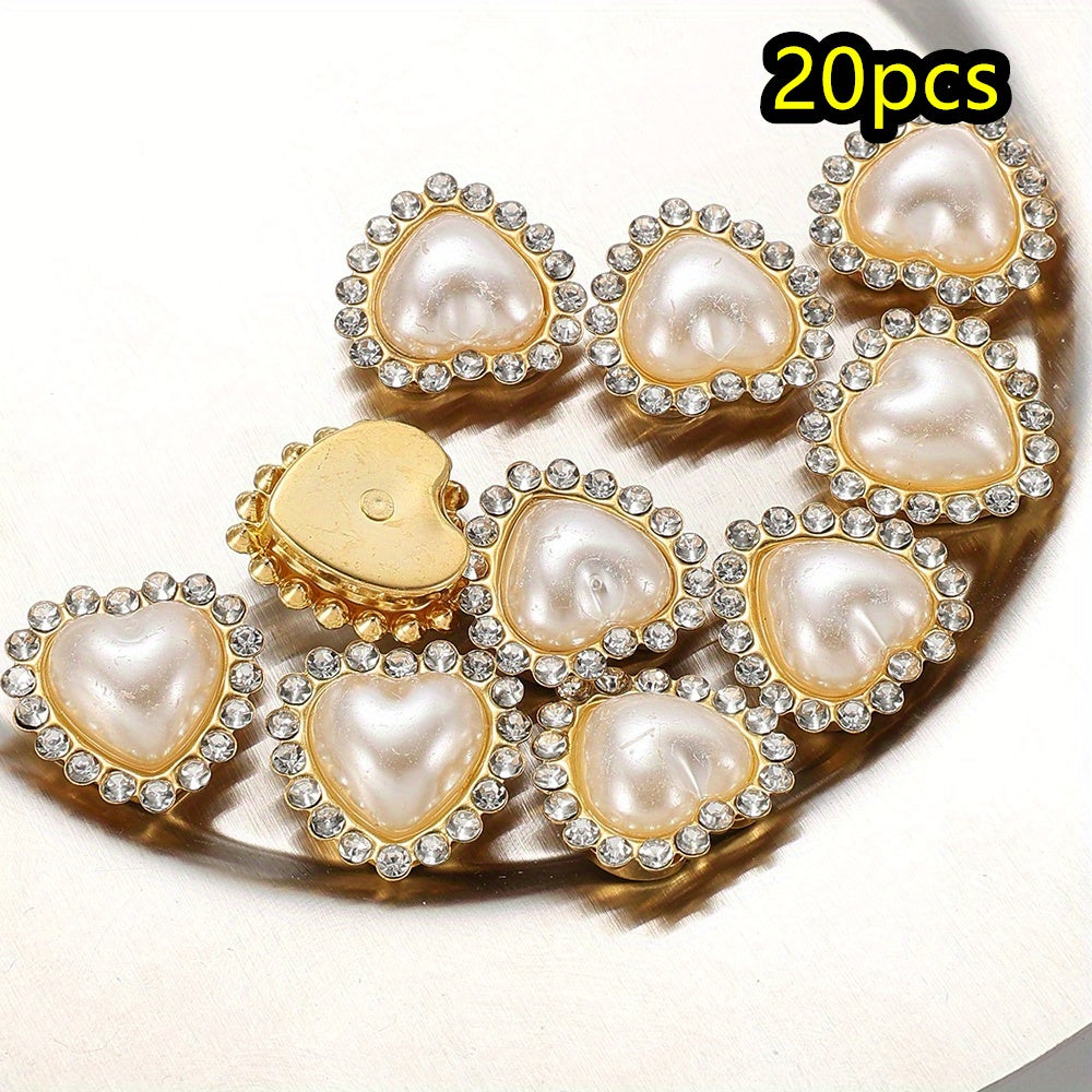 White Heart and Teardrop Rhinestone Pearl Cabochons