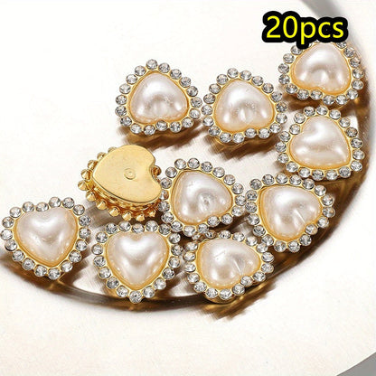 White Heart and Teardrop Rhinestone Pearl Cabochons