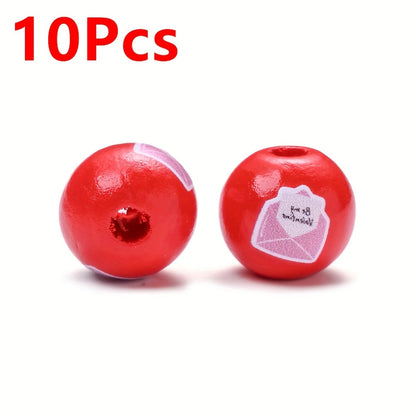 Valentine's Day Printed Wooden Spacer Beads