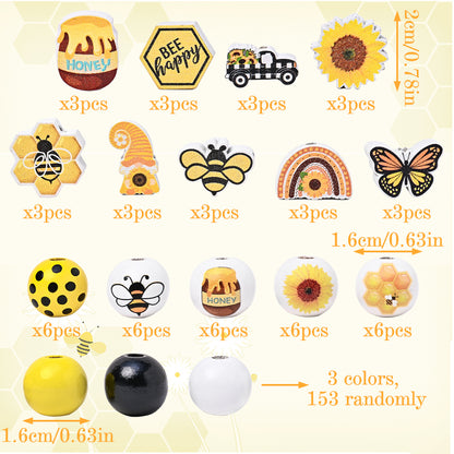 Summer Bee-Themed Wooden Beads