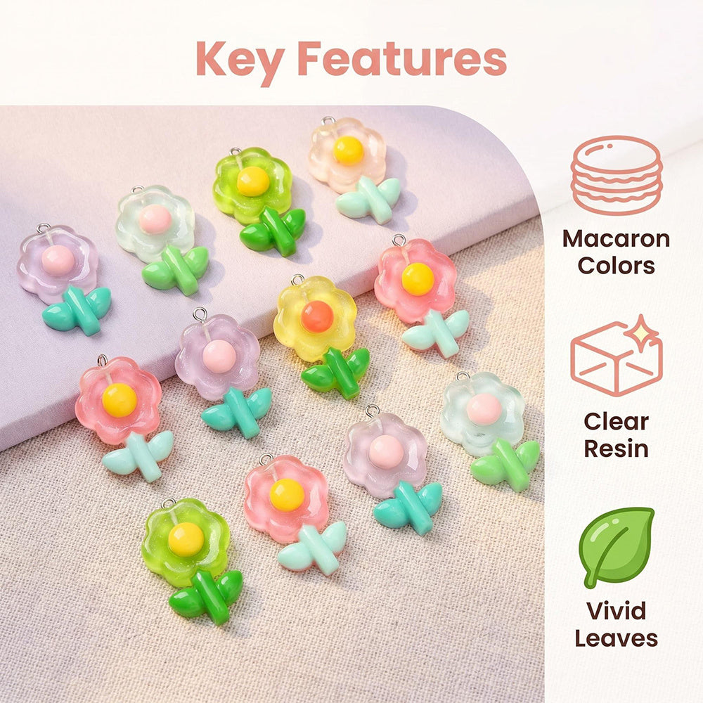Resin Flower Sunflower Flatback Pendants