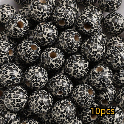10pcs 16mm Leopard Print Wooden Beads