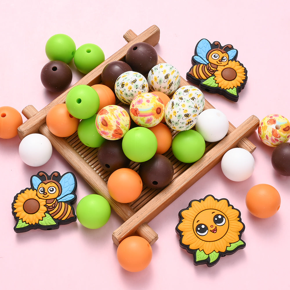 Sun Bee Sunflower Silicone Beads Set