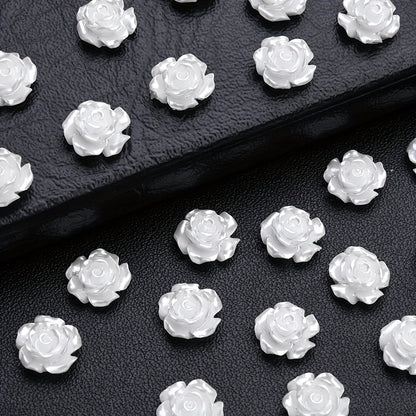 50/100-Piece 6/8/10 mm White Camellia Flatback Beads