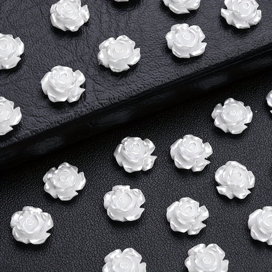 50/100-Piece 6/8/10 mm White Camellia Flatback Beads