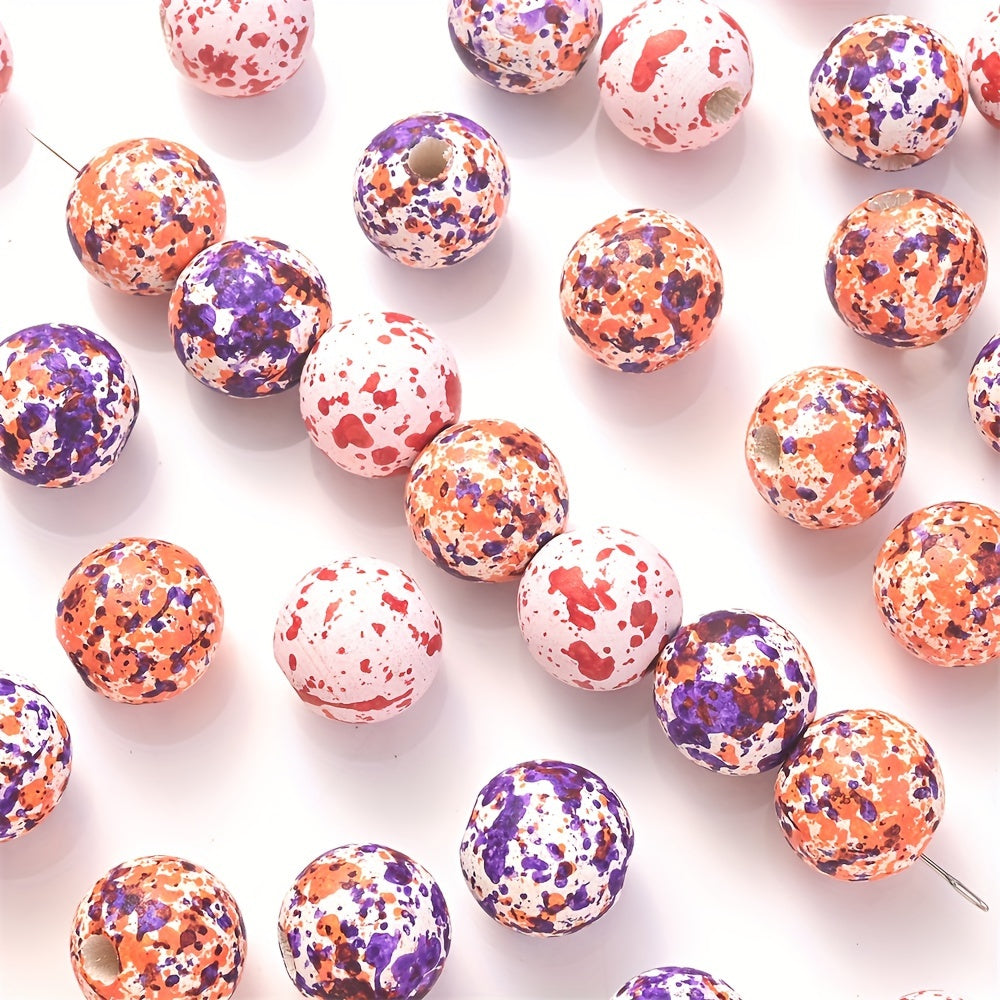 10PCS 16mm Pumpkin-Shaped Wooden Bead Set