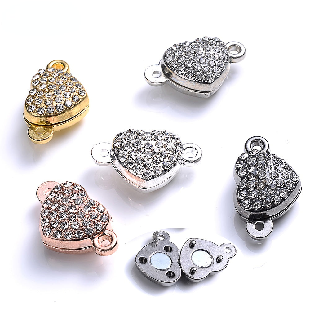 Crystal Heart Magnetic Clasps End Buckle Charms