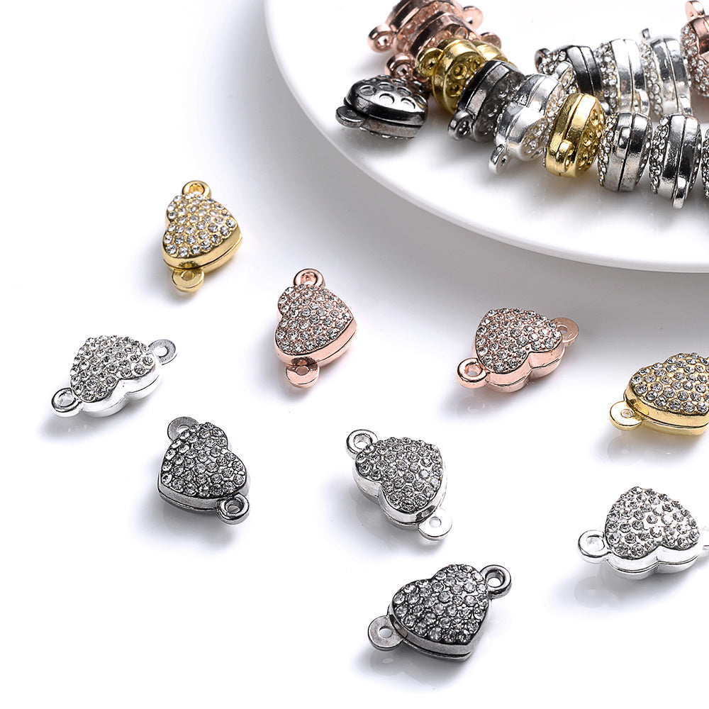 Crystal Heart Magnetic Clasps End Buckle Charms