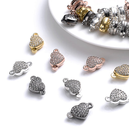 Crystal Heart Magnetic Clasps End Buckle Charms