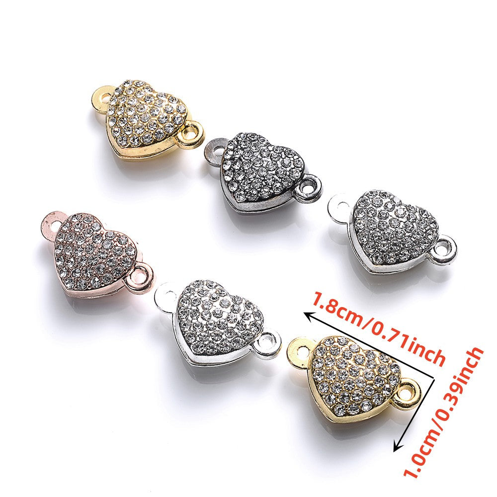 Crystal Heart Magnetic Clasps End Buckle Charms