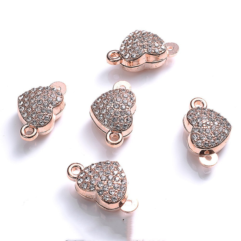Crystal Heart Magnetic Clasps End Buckle Charms