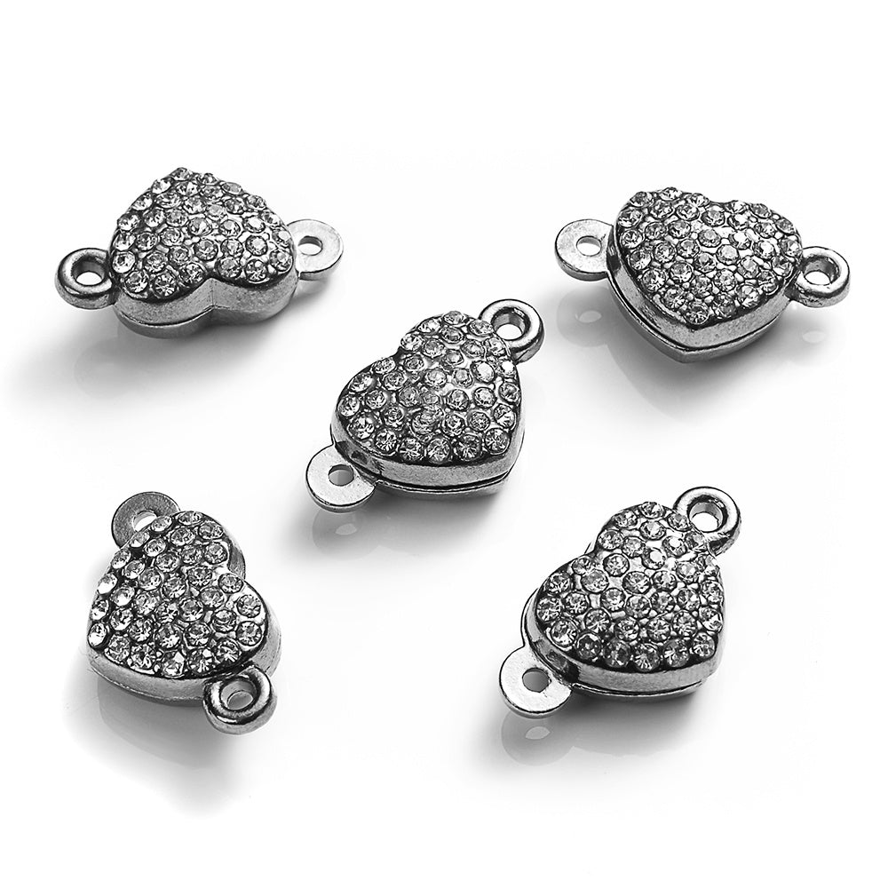 Crystal Heart Magnetic Clasps End Buckle Charms