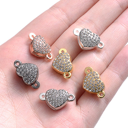 Crystal Heart Magnetic Clasps End Buckle Charms