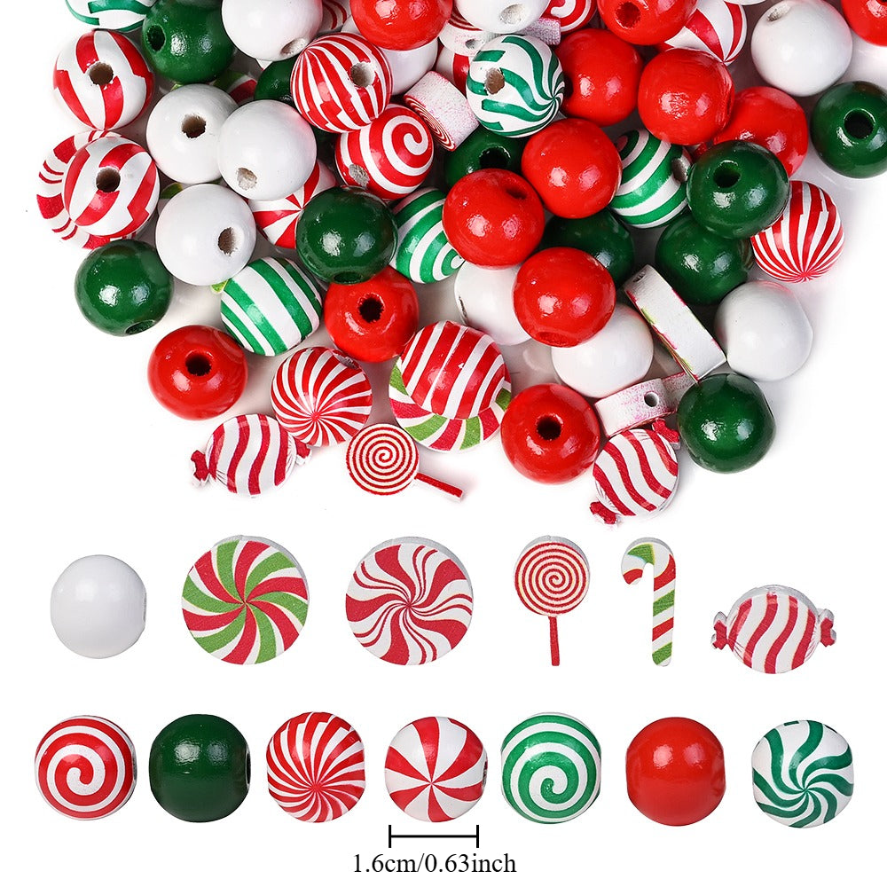 80/110-Piece Christmas Stripe Wooden Bead Set