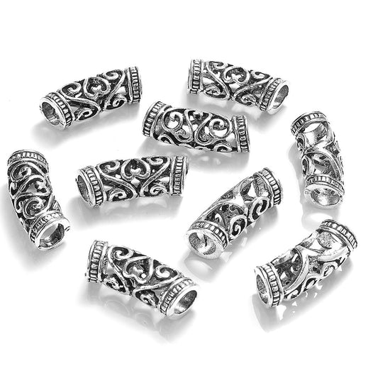 10pcs 0.39x1.02inch Long Elbow Spacer Beads Vintage Silver Color Hollow