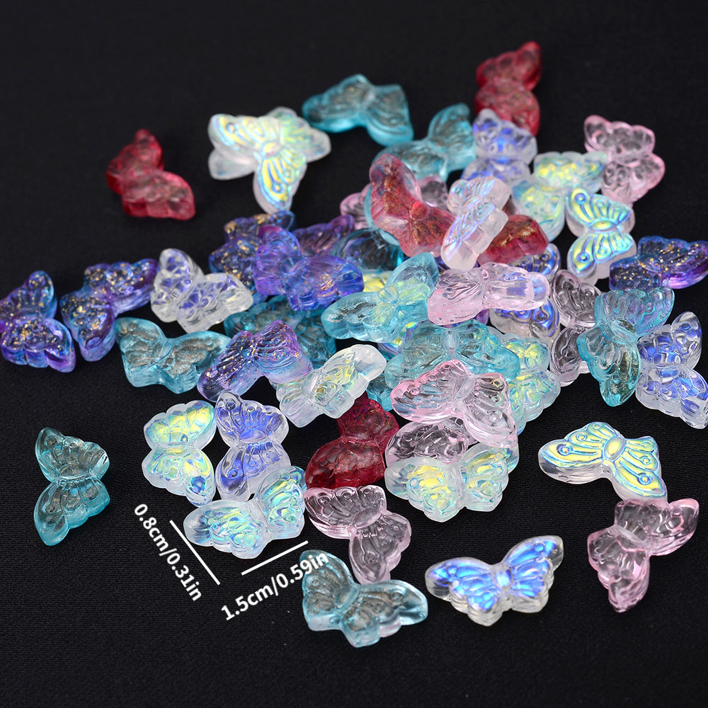 50pcs/set 8x15mm Colorful Transparent Butterfly Beads