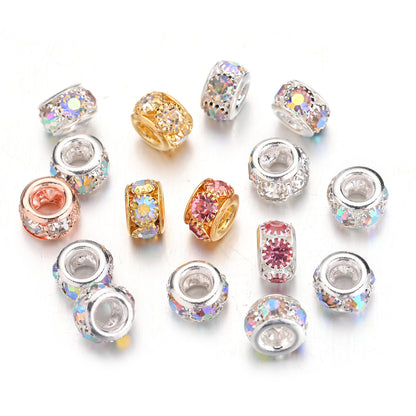 10pcs AB-Coated Large Hole Rhinestone Metal Spacer Beads