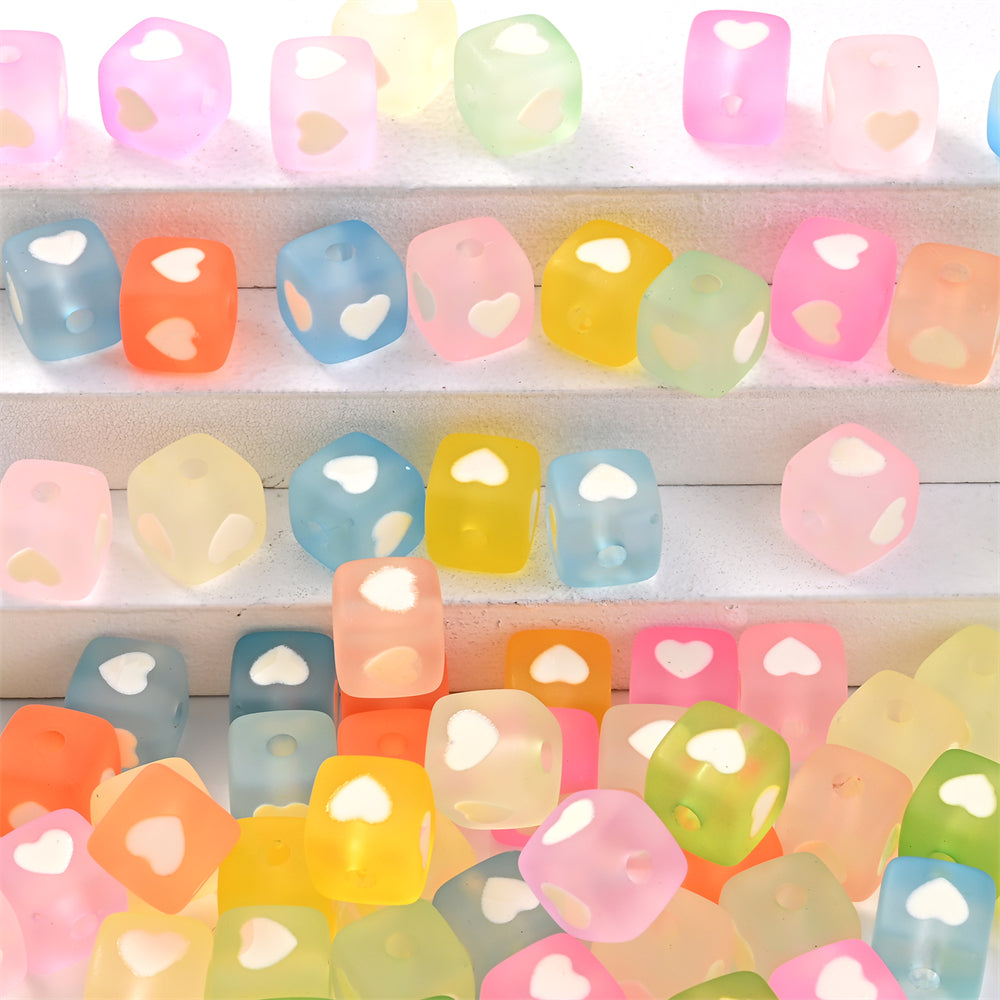 10pcs 12mm Square Heart Acrylic Spacer Beads