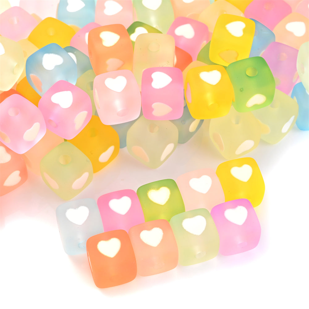 10pcs 12mm Square Heart Acrylic Spacer Beads