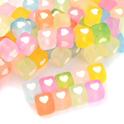10pcs 12mm Square Heart Acrylic Spacer Beads