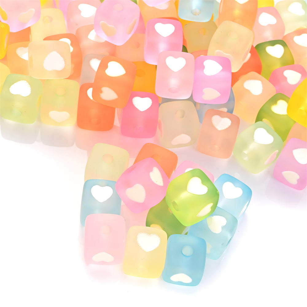 10pcs 12mm Square Heart Acrylic Spacer Beads