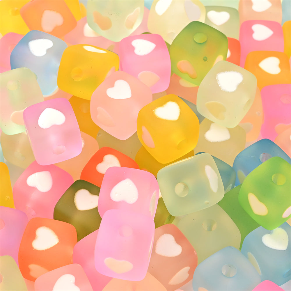 10pcs 12mm Square Heart Acrylic Spacer Beads