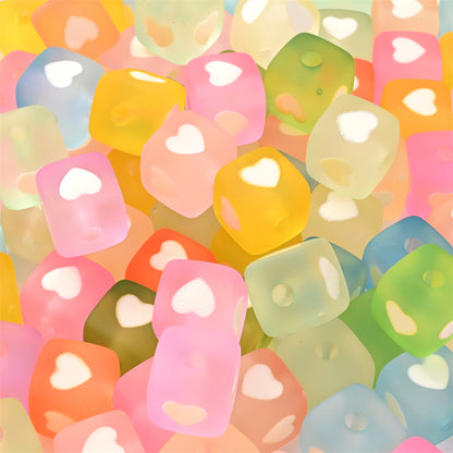 10pcs 12mm Square Heart Acrylic Spacer Beads