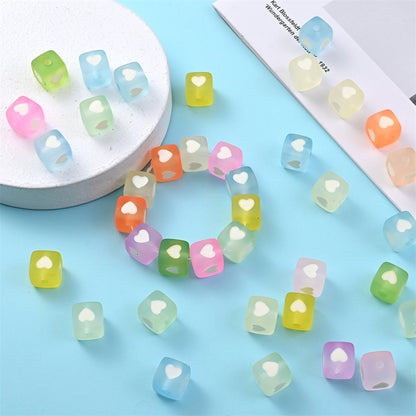 10pcs 12mm Square Heart Acrylic Spacer Beads