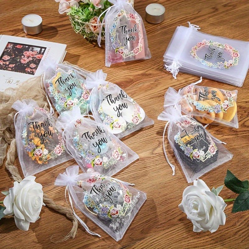 10x15 cm White & Pink Organza Drawstring Gift Bags