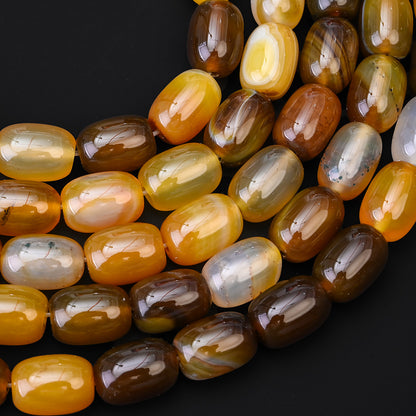 28pcs/strand 10x14mm Natural Agate Barrel Beads