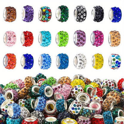 50/100-Piece Assorted Rhinestone Large-Hole Beads