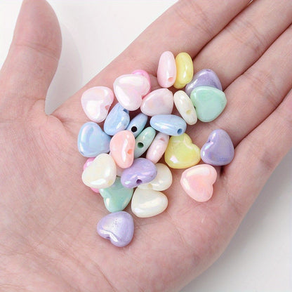 50pcs 11x12mm Sparkling AB Heart Acrylic Beads | Shiny Spacer Beads