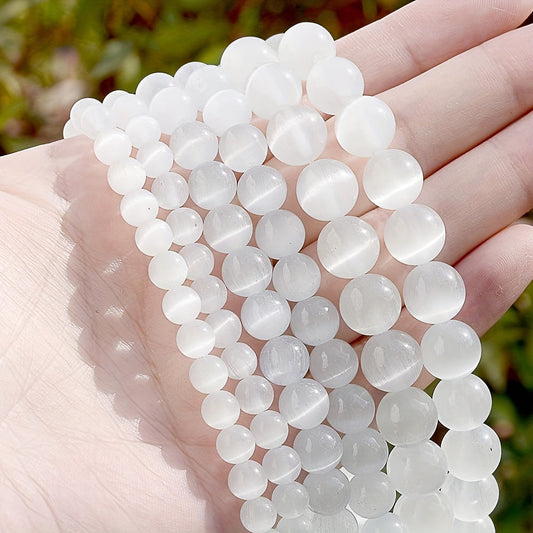 6/8/10mm White Celar Cat Eye Round Spacer Beads Stone Loose Beads