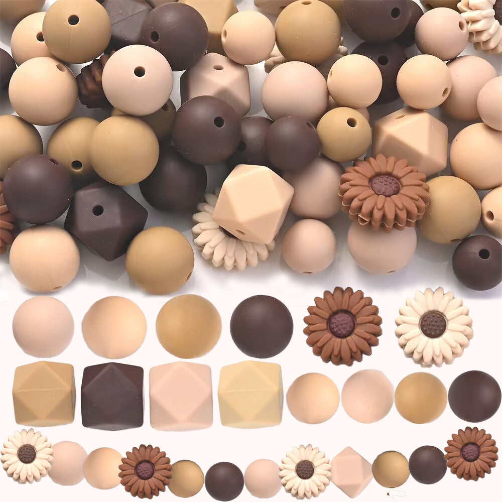 100pcs Brown Silicone Sunflower Beads