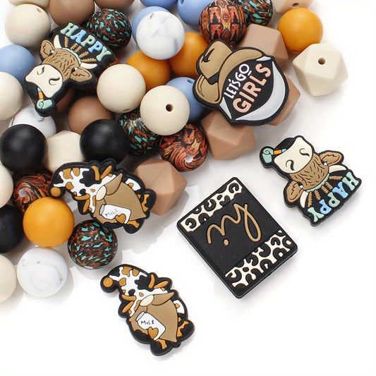 63pcs Cow Style Silicone Beads Set