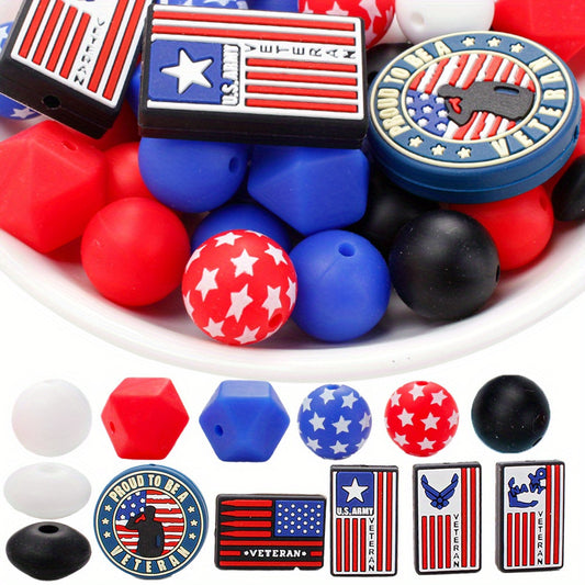 51pcs Patriotic American Flag Silicone Beads Set