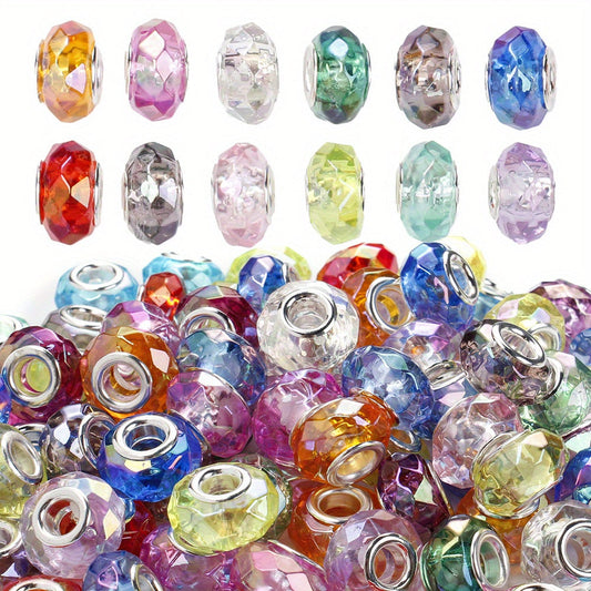 60pcs 15mm Clear Faceted Acrylic Big Hole Beads
