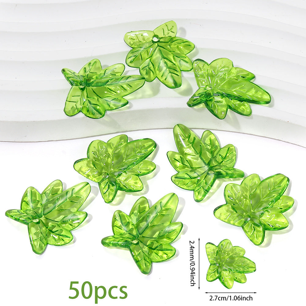 Clear Green Acrylic Leaf Beads and Charms