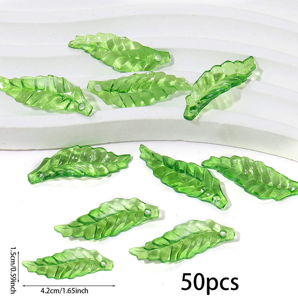 Clear Green Acrylic Leaf Beads and Charms