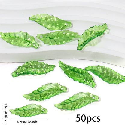 Clear Green Acrylic Leaf Beads and Charms