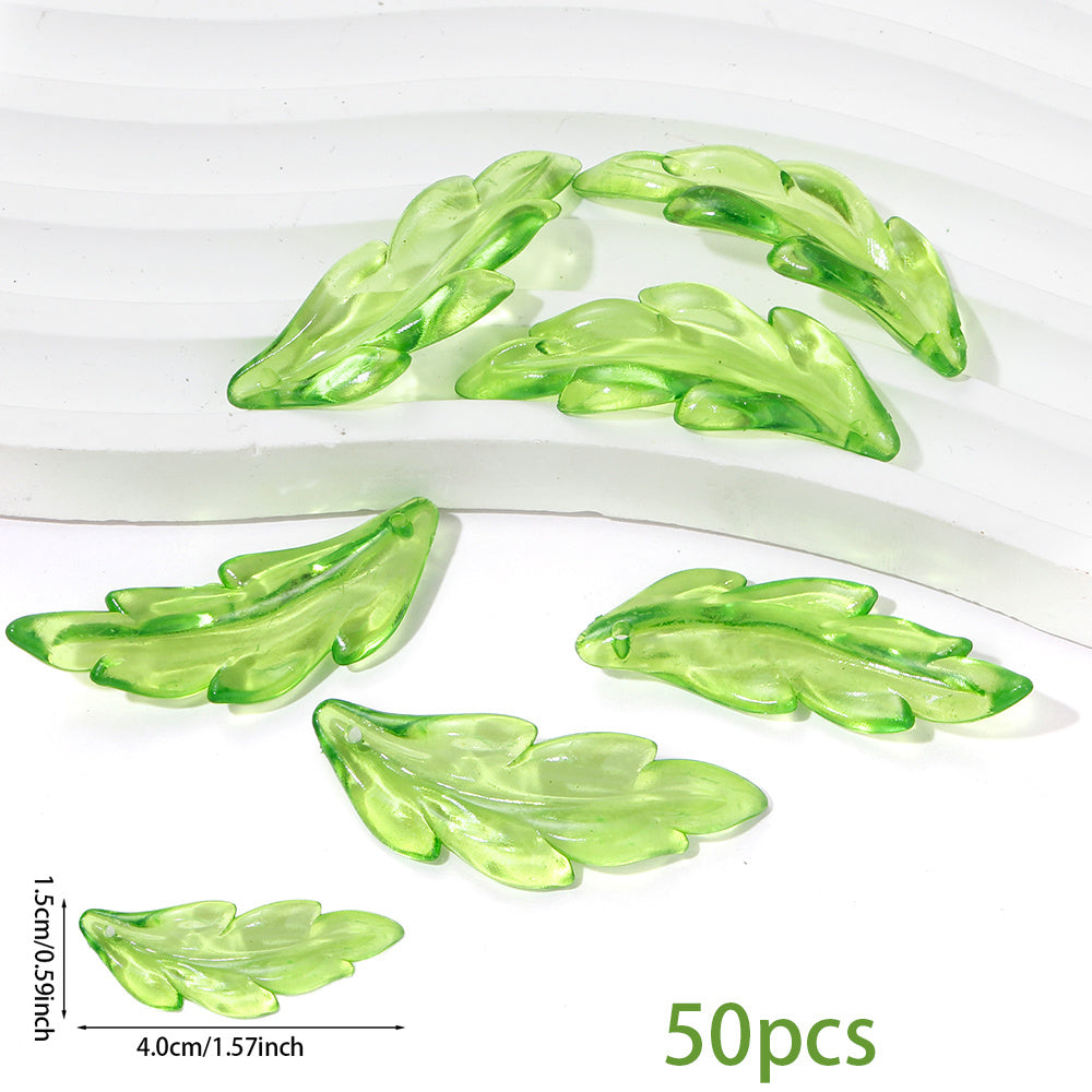 Clear Green Acrylic Leaf Beads and Charms