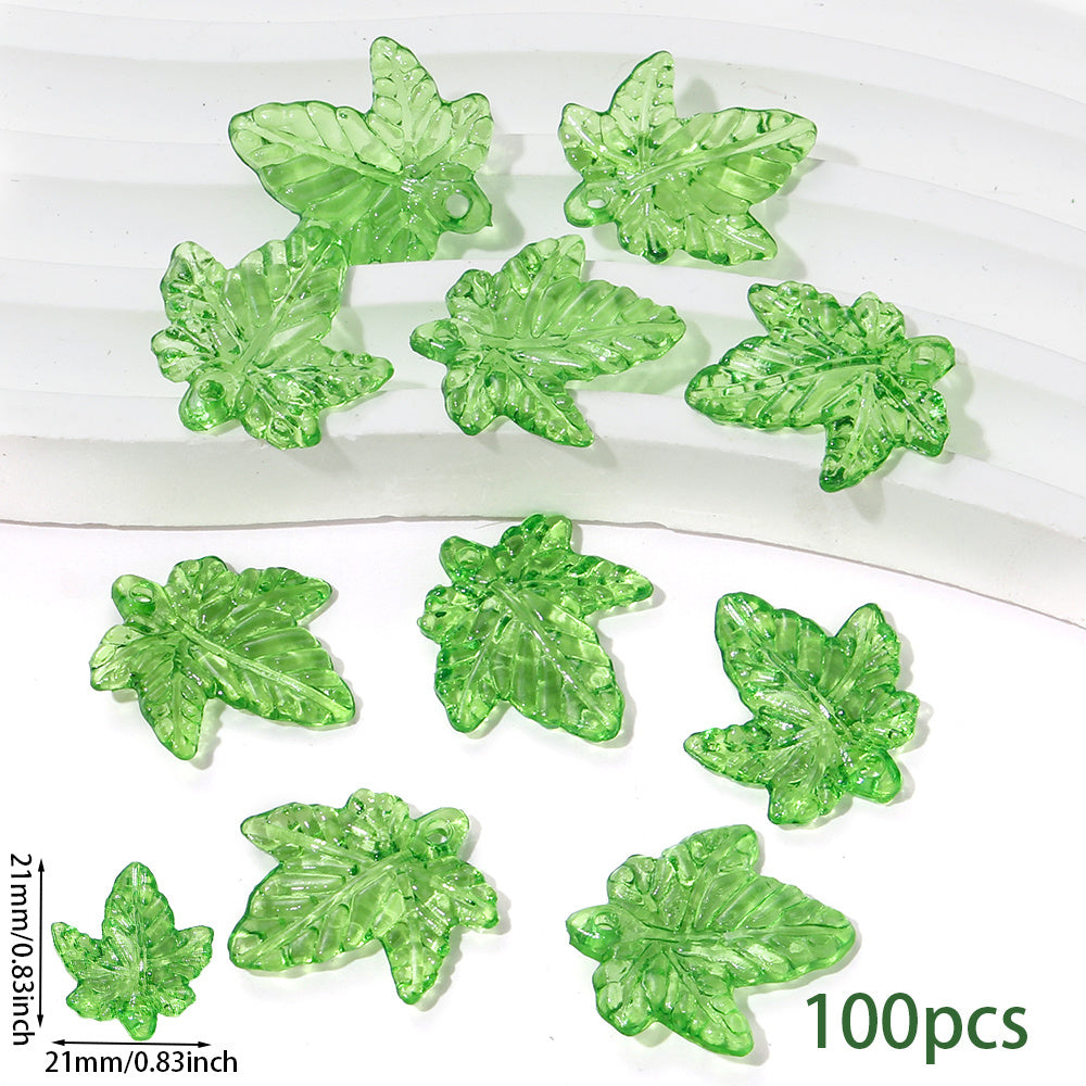 Clear Green Acrylic Leaf Beads and Charms
