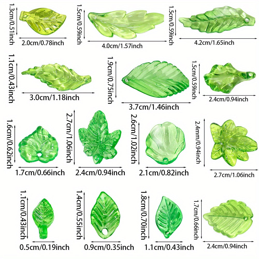 Clear Green Acrylic Leaf Beads and Charms